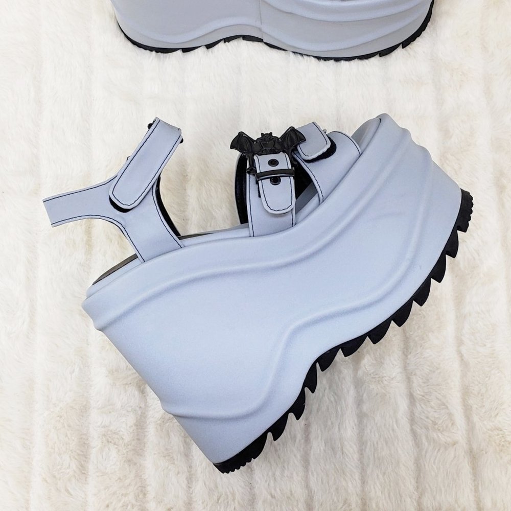 Reflective 6" Platform Goth Wedge Sandals Wave Gray - Picture 4 of 17